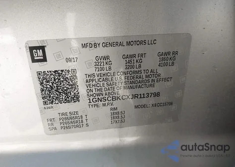2018 Chevrolet Tahoe Lt z USA, uszkodzony, nr VIN 1GNSCBKCXJR113798